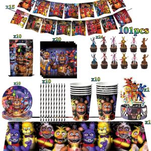 FNAF Five Nights Freddyed Birthday Party Decoration Tablecloth Cup Plate Napkin Backdrop Baby Shower Bear Party Favors Supplies