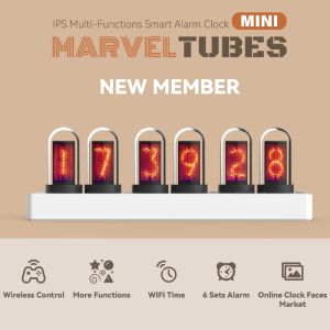 Mini IPS Nixie Tube Clock Creative DIY Electronic Clock Nixie Tube Clock Simulation With 6-Bit IPS LCD Screen 12 and 24 Hours Display RGB Backlit Desktop Decoration Gifts for Decorating Rooms and Desks