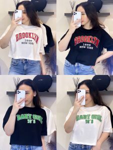 Kaos Crop Top Oversized Bahan Cotton Combed 30s Motif Terkini