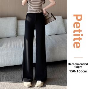 ZIYAN | Petite Black Bell-Bottoms High Waist Slim Fit Trousers