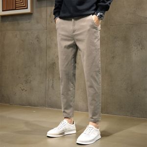 Quần Dài Thường Ngày Màu Nâu Cho Nam Mùa Thu Đông Quần Dài Công Sở Cotton 100% Quần Dài Ống Đứng Ôm Vừa Vặn