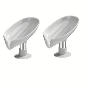Leaf Design Drain Soap Box With Suction Cup Decorative Plastic Self Draining Bathroom Soap Tray Bathroom Organizers Storage