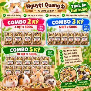 Thức Ăn Mix Hạt Thú Cưng 500g — Hạt Đa Dạng Tự Nhiên Giàu Dinh Dưỡng | Chọn Combo 4 Gói (2kg) / 6 Gói (3kg) / 10 Gói (5kg) | Tăng Đề Kháng — Phù Hợp Hamster Chuột Lang Bọ Ú Thỏ Nhím | Nguyệt Quang