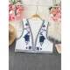 Vintage Embroidered Women's Vest Cardigan Loose-Fit Shoulder Top Summer New Style Korean Version Sleeveless Clothing. 