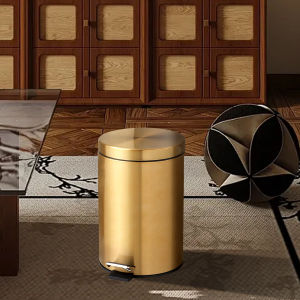 3L Champagne Gold Round Trash Can With Lid And Foot Pedal Stainless Steel Household Cleaning Bucket Kitchen Storage Bucket
