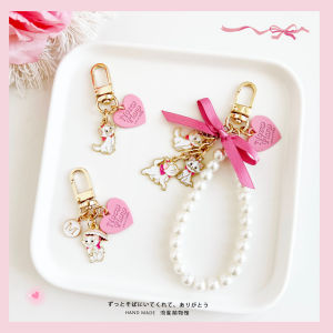 พวงกุญแจรูปหัวใจรูปแมวแมรี่ติดโบว์สีชมพูลายการ์ตูนน่ารักพวงกุญแจ U-Disk ที่ห้อยกระเป๋ากันการสูญหายเครื่องประดับผู้หญิง