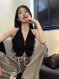 Áo Ba Lỗ Hở Lưng Gợi Cảm Có Khóa Kéo Áo Len Dệt Kim Không Tay Áo Khoác Ngoài Mùa Hè Cho Nữ Áo Ba Lỗ Cổ Chữ V