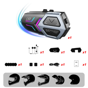 Motorcycle Helmet Headset 2000M Mesh Intercom 10 Riders Intercom Hands-Free Calling Bluetooth 5.3 Ip67 Waterproof 1200Mah