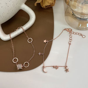 สร้อยข้อมือโลหะประดับเพชร รูปดวงอาทิตย์และดวงจันทร์ แฟชั่นสำหรับผู้หญิง สายโซ่เล็ก 241 สร้อยข้อมือแบบอเนกประสงค์