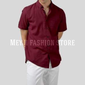 kemeja polos warna maroon lengan pendek kemeja pria cowok formal kasual bigsize M-XXXL kemeja formal non formal casual slimfit termurah!!!