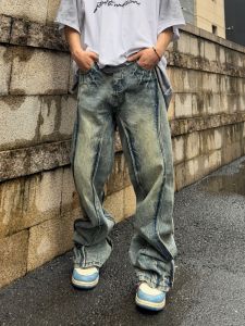 กางเกงยีนส์ทรงขากว้างสไตล์อเมริกัน ทรงสลิมฟิต ทรงขาตรง กางเกงยีนส์ผู้ชาย กางเกงยีนส์ผู้หญิง ทรงลำลอง สีน้ำเงินอ่อน