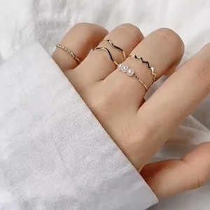 5pcs New Simple Wave Pearl Ring Set Personalized Ring Ladies Net Celebrity Ring Fashion Jewelry