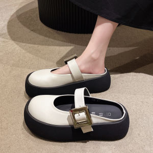 Womens Summer Outdoor Wear Thick Bottom Sandals Slip-On Slippers Breathable PU Leather Belt Buckle Casual Flats Rubber Sole