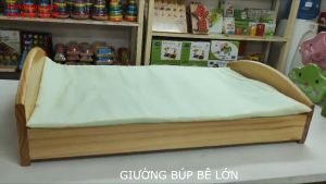 Giường búp bê gỗ size lớn (tặng kèm đệm) phụ kiện nhà búp bê bằng gỗ bé chơi nhập vai giáo cụ mầm non