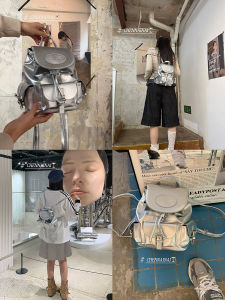 Retro Metal Double Shoulder Bag Commuter Style Korean Aesthetic Flip Cover Womens Backpack Fashionable Versatile Bucket Shape