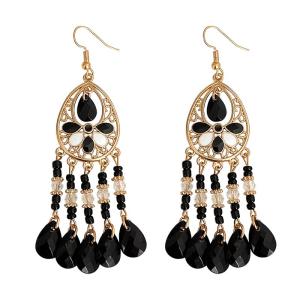 ต่างหูโบว์สไตล์โบฮีเมียนสำหรับผู้หญิง ดีไซน์เรียบง่าย สไตล์วินเทจ ต่างหูตกแต่งด้วยเครื่องประดับ ทรงยาวคล้ายดอกไม้