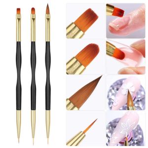 3PCS Dual-Ended Nail Art Brushes Set Round Flat Liner Brushes for Acrylic Painting Drawing