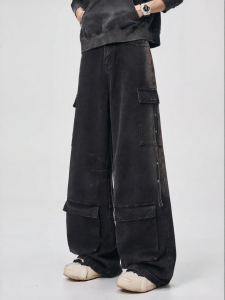 ALLIN | Straight Fit Workwear-style Black Gray Mens Jeans