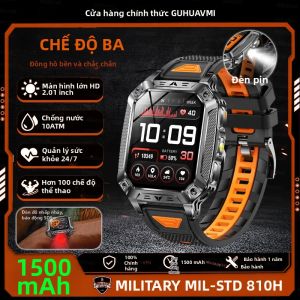 GUHUAVMI | Đồng Hồ Thông Minh Quân Đội Mới 2026 Với Pin 1500mAh Khả Năng Chống Nước 10ATM Chức Năng Theo Dõi Nhịp Tim Chức Năng Gọi Bluetooth Và Đèn Pin Ngoài Trời Dành Cho Nam Giới