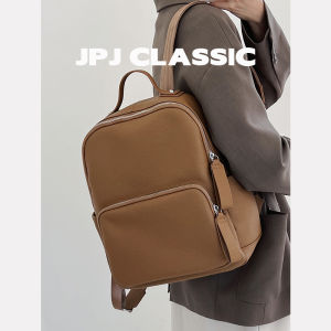jpj | Large Capacity Leather Backpack JPJClassic Womens Travel Bag Double Shoulder British Style Pure Color Soft Hand Youth Pack