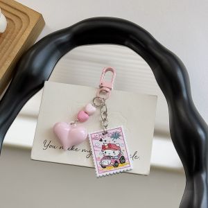 Sanrio | Kawaii INS Style KT Cat Beaded Keyring Pearl Bow Heart Bag Pendant Fashion Handmade Phone Case Strap Decorate Z 플립8 Accessories