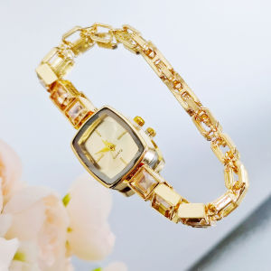 New Arrival Golden Square Dial Women's Watch Waterproof Inlaid Rhinestone Elegant Watch for Women No Fade