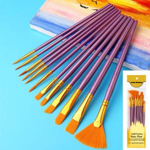 12Pcs Nylon Bristle Paint Brush Set Flat Brushes For Watercolor Oil Acrylic Craft Painting