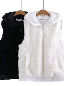 Áo Khoác Cardigan Không Tay Dày Có Mũ Trùm Đầu Màu Trơn Cho Nữ Cỡ Lớn Áo Khoác Ngoài Mùa Thu Đông Thường Ngày