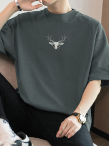 Áo Thun Cotton Nguyên Chất 260g Dành Cho Nam Tay Ngắn Cổ Tròn in Họa Tiết Thời Trang Dáng Rộng Mùa Hè Thường Ngày