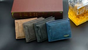 Retro Mens Wallet Small Leather Card Holder Slim Bifold Small Wallet