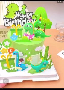 PAJANGAN KUE ANIMAL DINO HIJAU & ORANGE TOPPER CAKE DINOSAURUS / HIASAN KARTUN KUE TOPPER