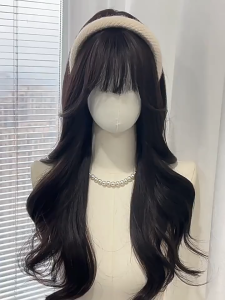 Fashion Natural Wavy Wigs with Bangs Cosplay Daily Party Wig Long Wavy Wigs Realistic Goddess-like style Hair