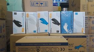 Hộp 100 Chiếc Găng Tay Cao Su Màu TRẮNGKhông Bột Vinyl/Nitrile Blend Gloves Phun Xăm Thẩm Mỹ - Black Vinyl/Nitrile