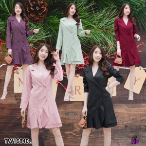 P16840 เดรสปกสูทเทเลอร์ แขนยาว ตัดต่อระบายชาย