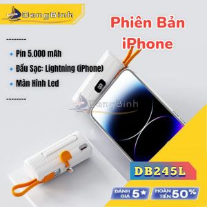 Sạc Dự Phòng Mini Không Dây 5.000 mAh Phiên Bản Type C Và Phiên Bản iPhone Màn Hình Led Gọn Nhẹ Bỏ Túi Hình Viên Nhộng