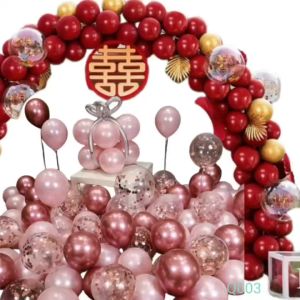 ลูกโป่งยาง เซทลูกโป่งหนา แดง มุก 12นิ้ว ( 100 ลูก ) สำหรับงานวิวาห์ งานปาร์ตี้ งานเลี้ยง ☘☘แถมฟรี กาวสองหน้า เครื่องเป่าลม พร้อมส่งค่ะ