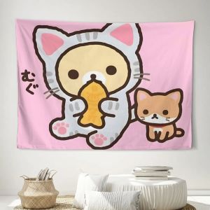 VIKAMA Rilakkuma Mèo Trang Phục Tấm Thảm Nhật Bản Hoạt Hình Dễ Thương Treo Tường Cho Phòng Ngủ Ký Túc Xá Vải Polyester Phông Nền Trang Trí