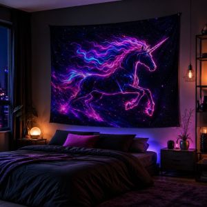VIKAMA Tím Rồng Xanh Sét Neon Phát Sáng Giả Tưởng Thần Thoại Tường Thảm Gothic Trang Trí Nhà Mềm Mại Bền Ấm Áp Ấm Cúng Thẩm Mỹ Polyester