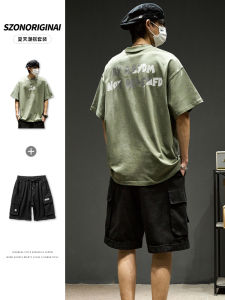 Summer Fashionable Print Short Sleeve Boys Set with Loose Workwear Shorts Stylish Clothing Five Sleeve Cotton Teenagers
