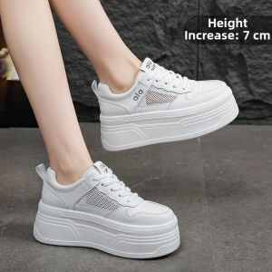 DINGMUYI | Leather Breathable Platform Elevating 7cm Womens Sneakers