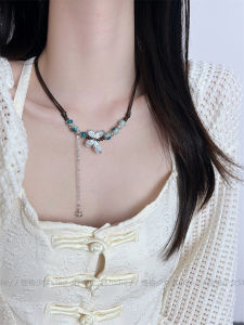 Retro Ethnic Butterfly Ceramic Beaded Necklace Womens Pendant Clavicle Chain Fashion Jewelry Fresh out Native Style Design