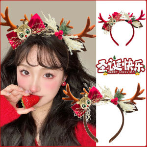 เครื่องประดับผมแบบใหม่สำหรับเด็กผู้หญิงในวันคริสต์มาส แก้มลิงสีแดง คลิปผมน่ารัก เครื่องประดับผมแบบสวมที่มีหางและหูสัตว์