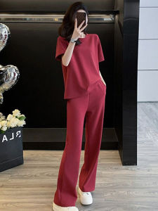 HUAXUNRAN | Slimming Summer Sportswear Set Short Sleeve T-shirt and Wide Leg Pants