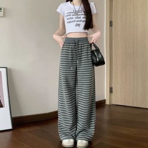 Extra Large 300 Pounds Striped Knitted Casual Pants Mens Loose Drapey Straight Leg Wide Leg Autumn Winter Couples Pants