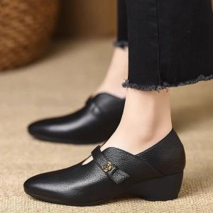 Giày Mary Jane Nữ Dây Chữ T Khóa Hoa Gót Thấp Da Thật Thoải Mái Đế Mềm Công Sở Thường Ngày Mẹ Giày