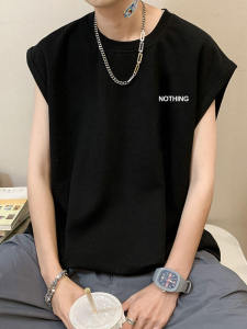 Loynge อินเทรนด์ผ้าฝ้ายเหงื่อเสื้อกั๊กสําหรับชายฤดูร้อน Hip Hop Streetwear Crewneck แขนสั้นเสื้อกีฬาฟิตเนส