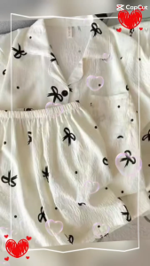 Smile_Home ชุดนอนลายการ์ตูนเเฟชั่นใหม่ ชุดนอนผู้หญิงน่ารักๆ สินค้าขายดี แขนสั้น เสื้อคอปก เนื้อผ้านิ่ม ใส่สบาย พร้อมส่ง อก 24- 42 นิ้ว