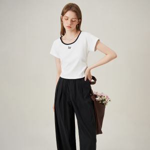 Fansi Lanen White round Neck Butterfly Embroidery Short Sleeve T-Shirt Womens New 2024 Summer Short Sweet And Spicy Top