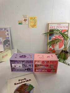 Storage Box Large Capacity Dustproof Organizing Box 6 Grid Multi-layer Send Stickers Transparent Storage Drawer Student Desktop Stationery Box Gift