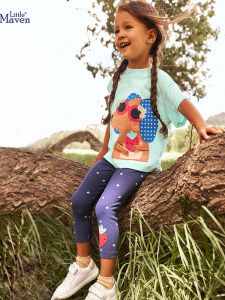 Little Maven Girls Summer Outfit Cartoon Two-Piece Set Cotton Polyester Blend Comfortable Breathable Kids Ensemble